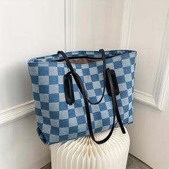 Large Capacity Checkerboard Pattern Tote Bag Shoulder Bag