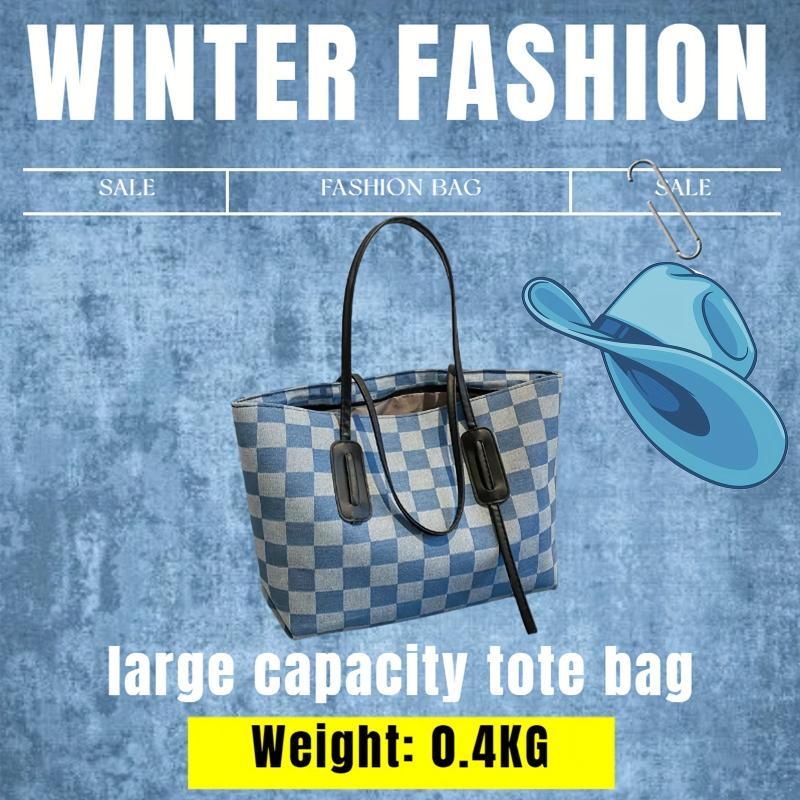 Large Capacity Checkerboard Pattern Tote Bag Shoulder Bag