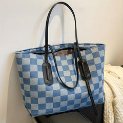 Large Capacity Checkerboard Pattern Tote Bag Shoulder Bag