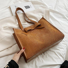 Bow Decor Tote Bag Solid Handbag Women's Stylish Shoulder Bag