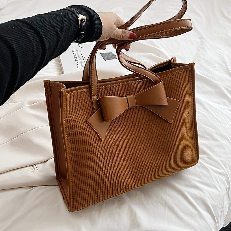 Bow Decor Tote Bag Solid Handbag Women's Stylish Shoulder Bag