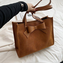 Bow Decor Tote Bag Solid Handbag Women's Stylish Shoulder Bag