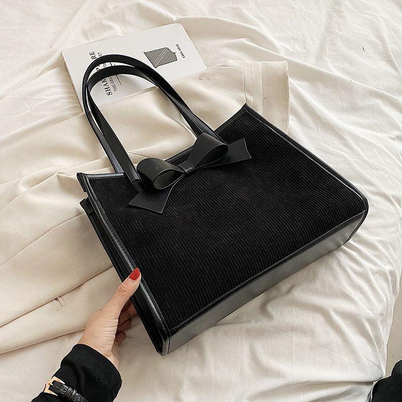 Bow Decor Tote Bag Solid Handbag Women's Stylish Shoulder Bag