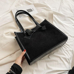 Bow Decor Tote Bag Solid Handbag Women's Stylish Shoulder Bag
