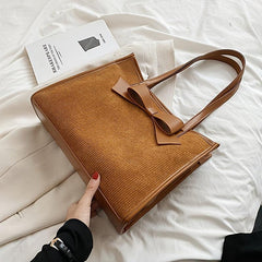 Bow Decor Tote Bag Solid Handbag Women's Stylish Shoulder Bag