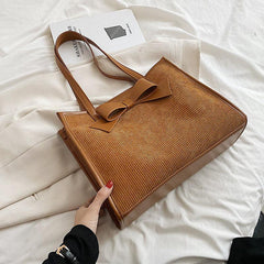 Bow Decor Tote Bag Solid Handbag Women's Stylish Shoulder Bag