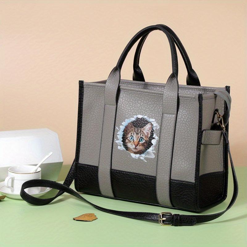 Cat Print Tote Bag Large Capacity Crossbody Satchel Purse