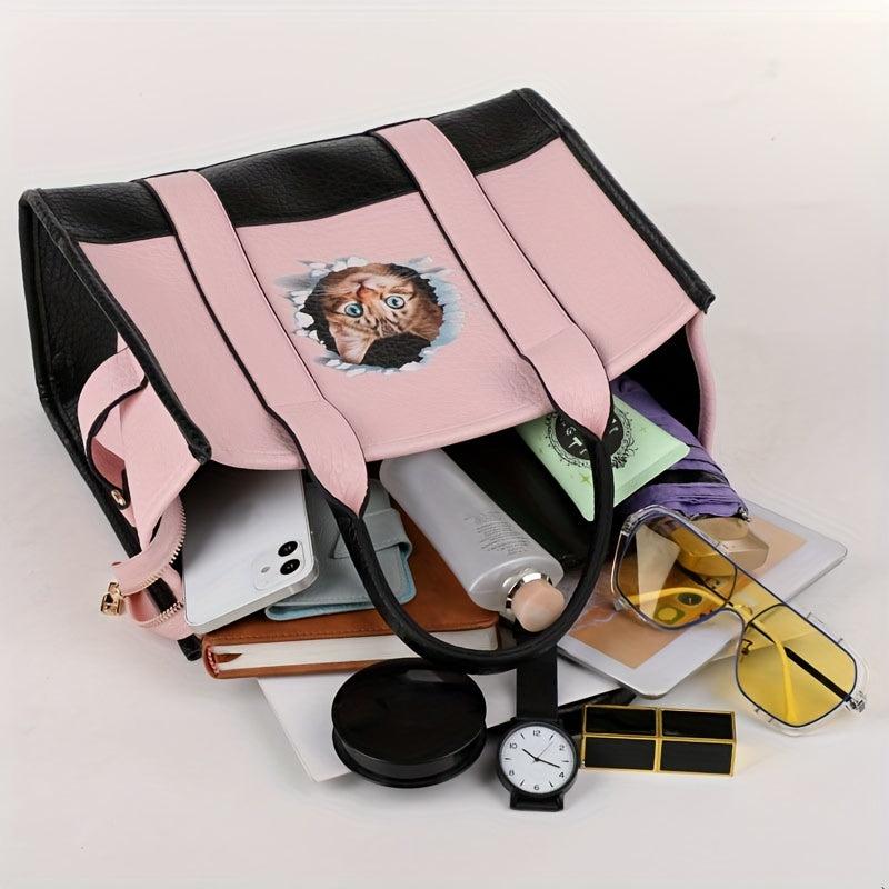 Cat Print Tote Bag Large Capacity Crossbody Satchel Purse