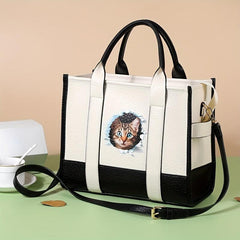 Cat Print Tote Bag Large Capacity Crossbody Satchel Purse