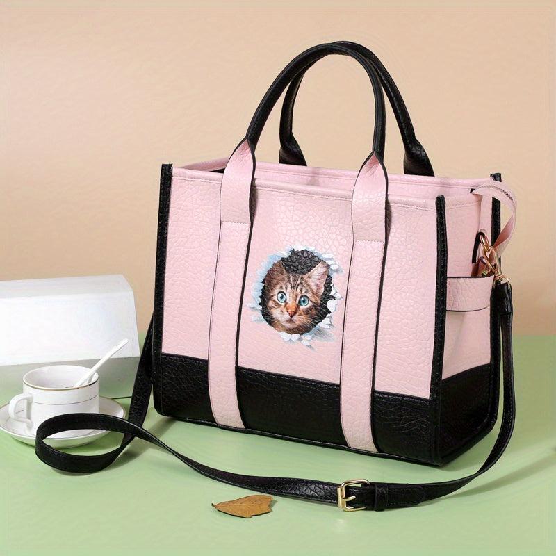 Cat Print Tote Bag Large Capacity Crossbody Satchel Purse