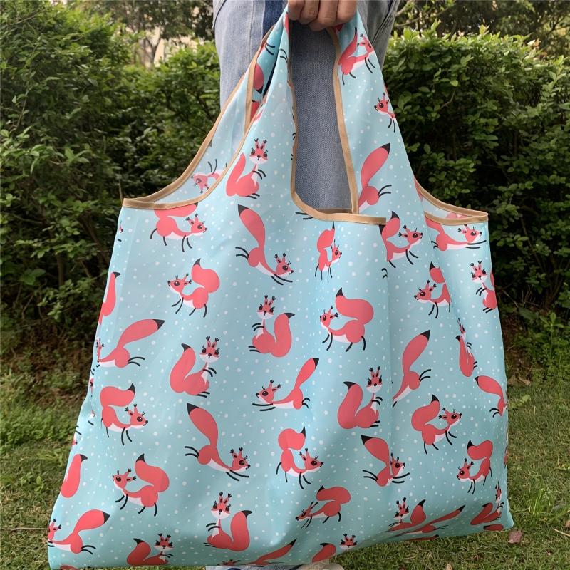 Cartoon Fox Pattern Shoulder Bag Lightweight Foldable Shopper Bag