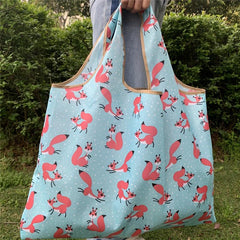 Cartoon Fox Pattern Shoulder Bag Lightweight Foldable Shopper Bag