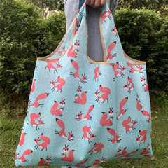 Cartoon Fox Pattern Shoulder Bag Lightweight Foldable Shopper Bag