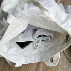 Large Capacity Ruffle Canvas Tote Bag Lightweight Shoulder Bag