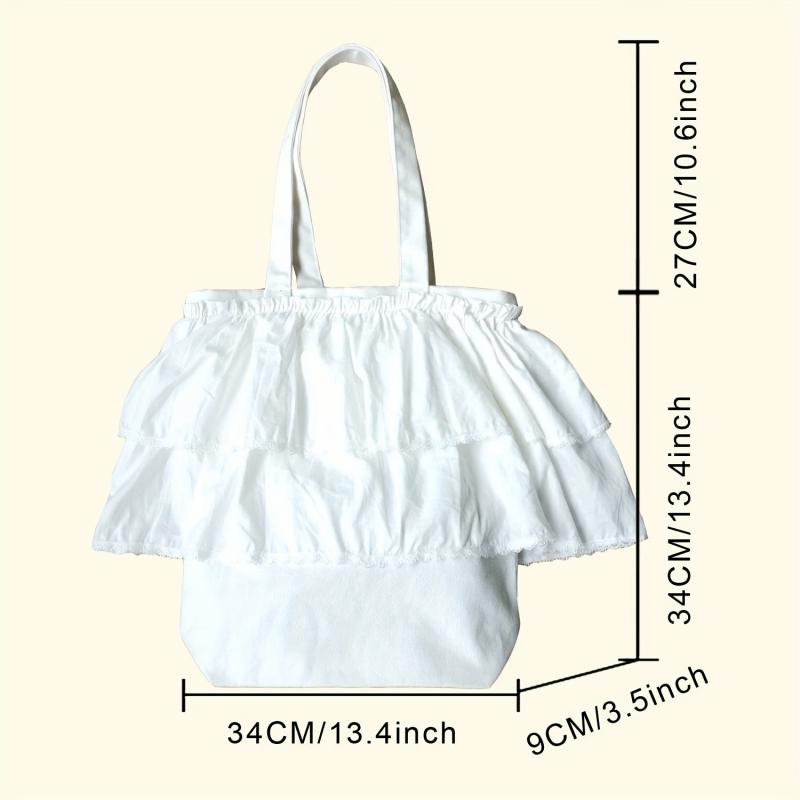 Large Capacity Ruffle Canvas Tote Bag Lightweight Shoulder Bag