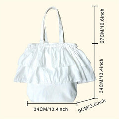 Large Capacity Ruffle Canvas Tote Bag Lightweight Shoulder Bag