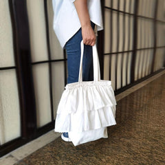 Large Capacity Ruffle Canvas Tote Bag Lightweight Shoulder Bag