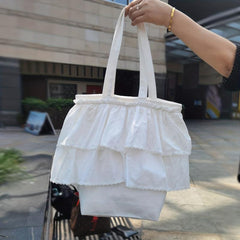 Large Capacity Ruffle Canvas Tote Bag Lightweight Shoulder Bag