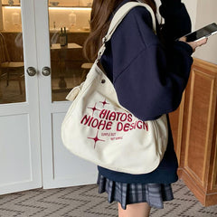 Preppy Style Letter Detail Tote Bag for Work & Travel