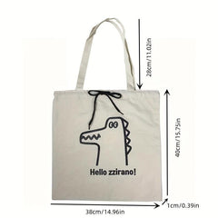 Crocodile Cartoon Pattern Canvas Bag Large Capacity Drawstring Shoulder Bag
