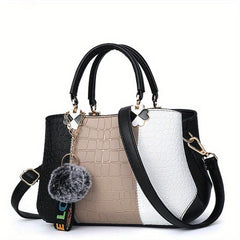 Women's Colorblock Croc Tote Bag Zip Top Handle