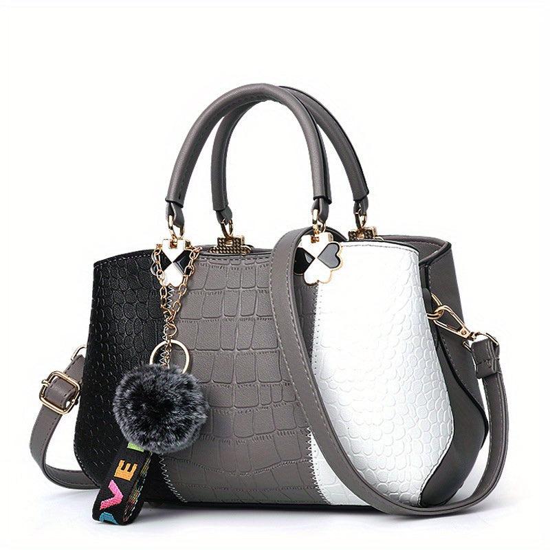 Women's Colorblock Croc Tote Bag Zip Top Handle