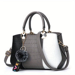 Women's Colorblock Croc Tote Bag Zip Top Handle