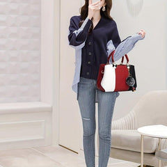 Women's Colorblock Croc Tote Bag Zip Top Handle