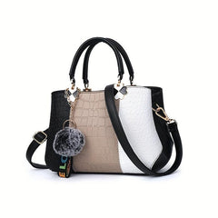 Women's Colorblock Croc Tote Bag Zip Top Handle