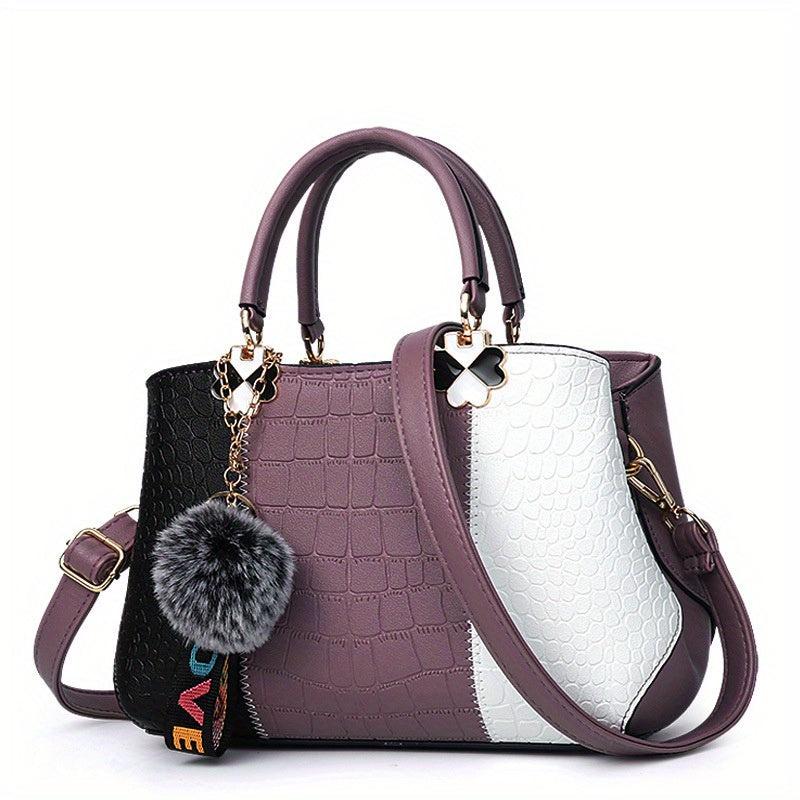 Women's Colorblock Croc Tote Bag Zip Top Handle