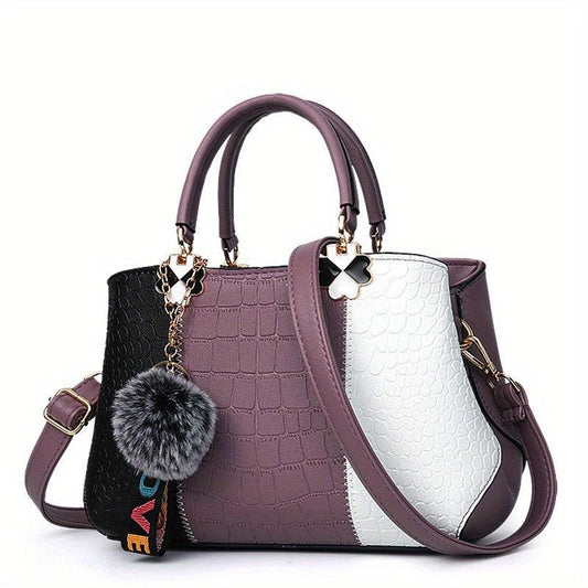 Women's Colorblock Croc Tote Bag Zip Top Handle