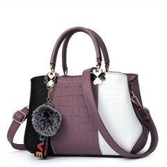 Women's Colorblock Croc Tote Bag Zip Top Handle