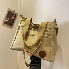 Vintage Canvas Tote Bag Large Capacity Crossbody Handbag