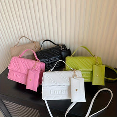 Embossed Handbag With Coin Purse Chain Crossbody Bag