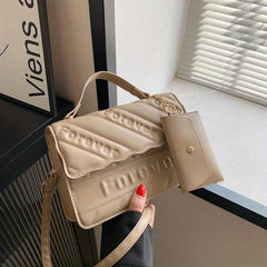 Embossed Handbag With Coin Purse Chain Crossbody Bag