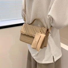 Embossed Handbag With Coin Purse Chain Crossbody Bag