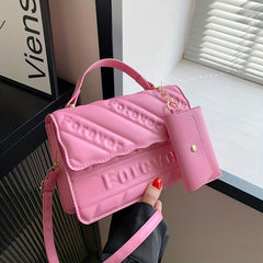 Embossed Handbag With Coin Purse Chain Crossbody Bag