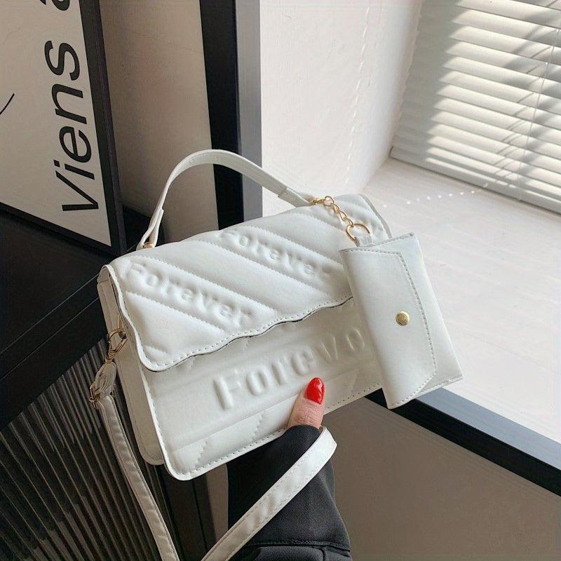 Embossed Handbag With Coin Purse Chain Crossbody Bag