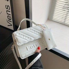 Embossed Handbag With Coin Purse Chain Crossbody Bag