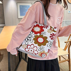 Butterfly Print Canvas Tote Bag Large Capacity Shoulder Bag