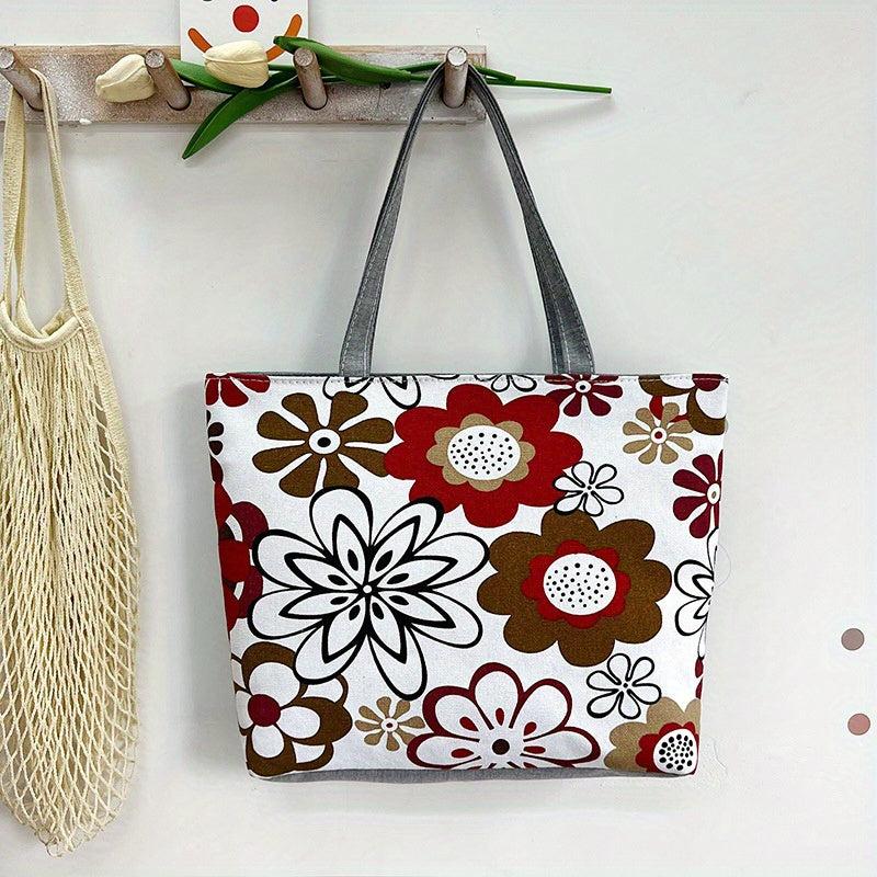 Butterfly Print Canvas Tote Bag Large Capacity Shoulder Bag