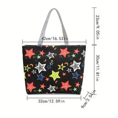 Butterfly Print Canvas Tote Bag Large Capacity Shoulder Bag