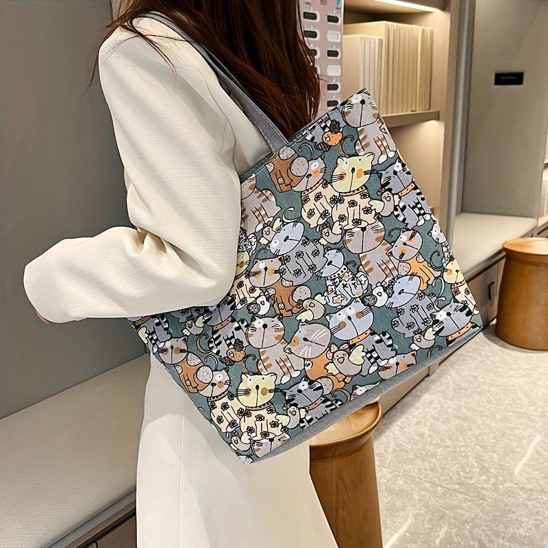 Butterfly Print Canvas Tote Bag Large Capacity Shoulder Bag