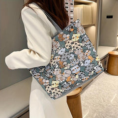 Butterfly Print Canvas Tote Bag Large Capacity Shoulder Bag