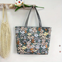 Butterfly Print Canvas Tote Bag Large Capacity Shoulder Bag
