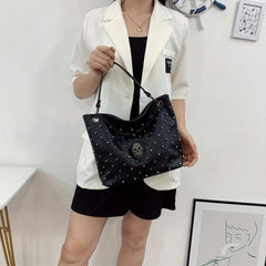 Skull Studded Tote Bag Halloween Punk Style Shoulder Bag