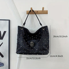 Skull Studded Tote Bag Halloween Punk Style Shoulder Bag
