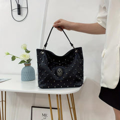 Skull Studded Tote Bag Halloween Punk Style Shoulder Bag
