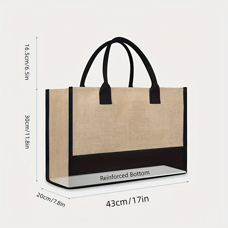 Colorblock Letter Print Tote Bag Lightweight Versatile Travel Beach Storage Bag