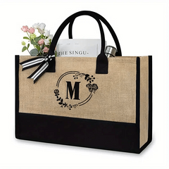 Colorblock Letter Print Tote Bag Lightweight Versatile Travel Beach Storage Bag